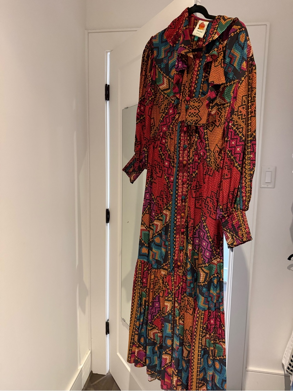 FARM Rio Red Pink Teal Geometric Midi Dress